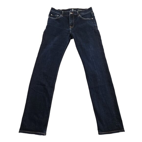 7 For All Mankind Slimmy Jeans Men's 34x33 Dark Wash Stretch Straight Leg EUC - Picture 1 of 16